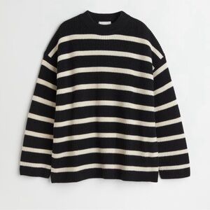 H&M | Oversized Striped Ribbed Crewneck Sweater